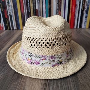 Floral Banded Straw Fedora